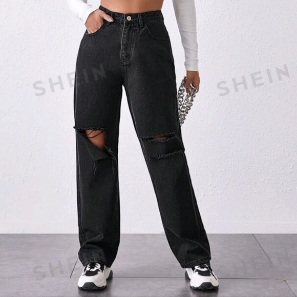 NWOT Shein High Waisted Ripped Baggy Jeans Size Xsmall/ 2 - Picture 6 of 6